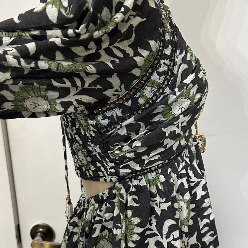 Free People Black and Green Floral Long Sleeve Dress - Picture 7 of 8